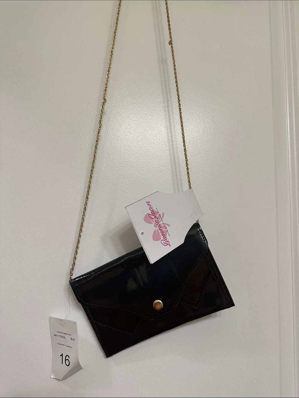 Bonnie Jean kids Black Patent Envelope Crossbody Bag with Gold Chain